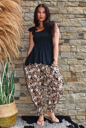 Daughter Of Ibiza Lovechild Shirring Cuff Pant Black & Hazelnut 